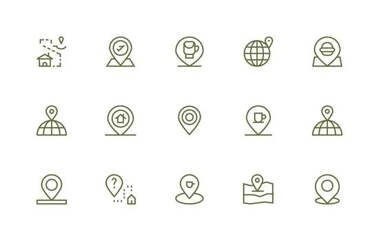 Geolocation Icon Collection with 15 Regular Line Designs Multi-Style Icon Collection vector