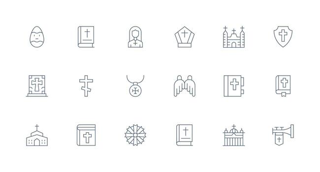 Christian Design Icons featuring 18 in Minimal Line Style Fully Editable Icon Set for Web vector