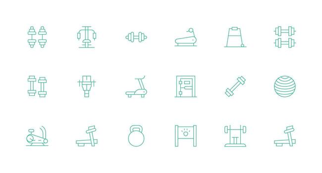 Gym Equipment Visual Pack containing 18 Minimal Line Icons Neatly Designed Icons for Web Platforms vector