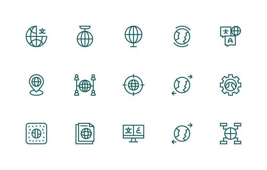 Internationalization Visual Pack containing 15 Regular Line Icons Reusable Icon Set vector
