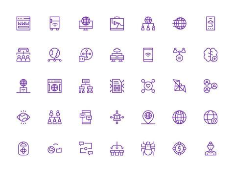 Network Set with 35 Regular Clean Line Icons Scalable Icons for All Themes vector