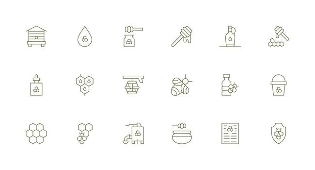 18 Honey Icons in Minimal Line Aesthetic Icon Set for Web vector
