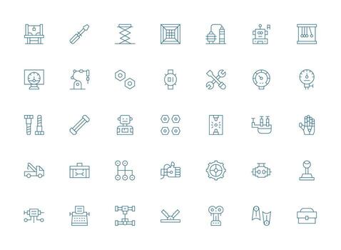 35 Icons for Mechanical in Light Line Format Clear and Concise Icon Set Collection vector
