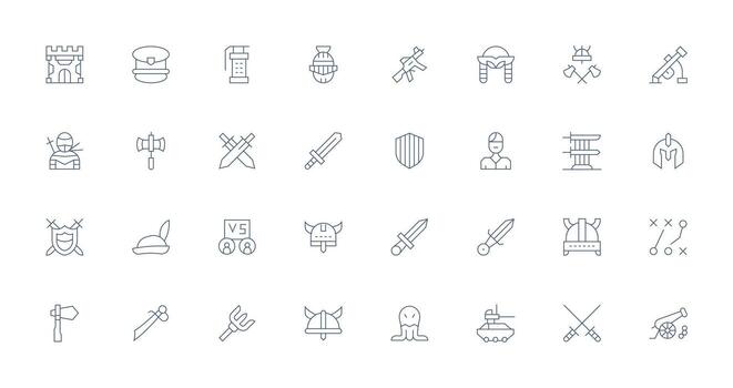 32 Thin Line Style Icons from Battle Collection Reliable Icons for All Interfaces vector