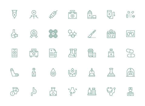 Medicine Icon Set with 35 Light Line Graphics Essential Icons for Rapid UI Building vector