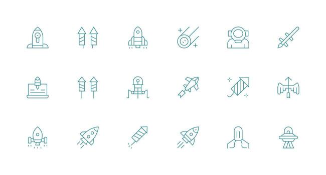 Rocket Visual Pack containing 18 Minimal Line Icons Design Ready Icon Set for Teams vector