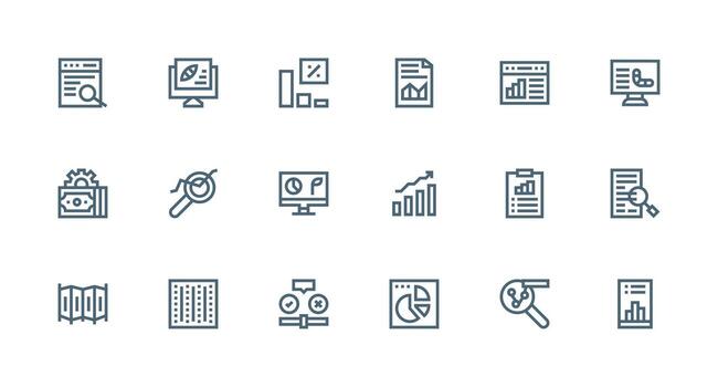 Data Analysis Icon Set with 18 Strong Stroke Line Graphics Quick Access Icons for UI Development vector
