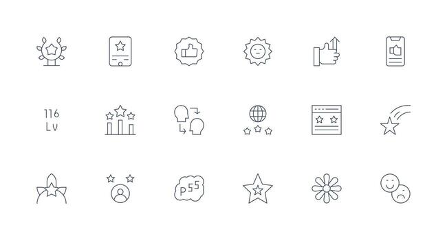 mínimo línea estilo clasificación íconos con 18 vectores esencial icono colección