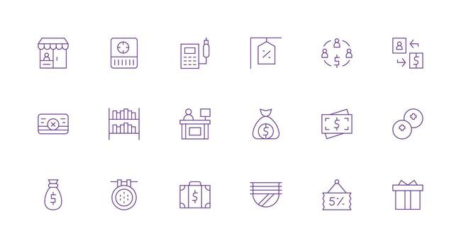 Commerce Visual Pack containing 18 Minimal Line Icons UI and UX Focused Icon Collection vector