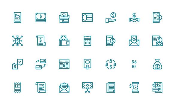 Bill featuring 28 Icons in Bold Line Design Scalable Icons for All Themes vector