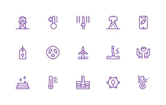 Environmental Design Icons featuring 15 in Regular Line Style Quick Access Icons for UI Development vector