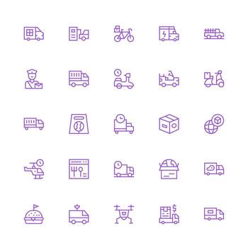 Delivery Service Design Icons featuring 25 in Medium Stroke Outline Style Responsive Icon Set for Flexible Layouts vector
