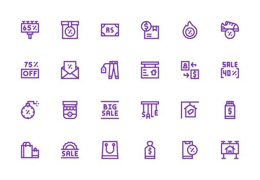 Sale Icon Set with 24 Thick Line Line Graphics Clean Icon Set Icon Pack for UI Projects vector