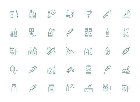 Injection Set with 35 Light Line Icons Clear and Concise Icon Set Collection vector