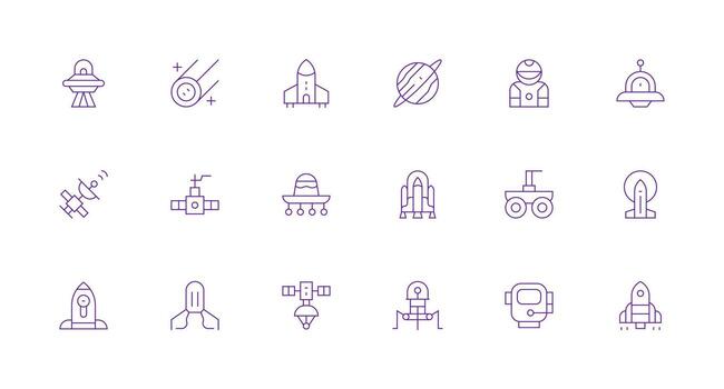 Minimal Line Style Spacecraft Icons with 18 Vectors Web and App Icon Pack Collection