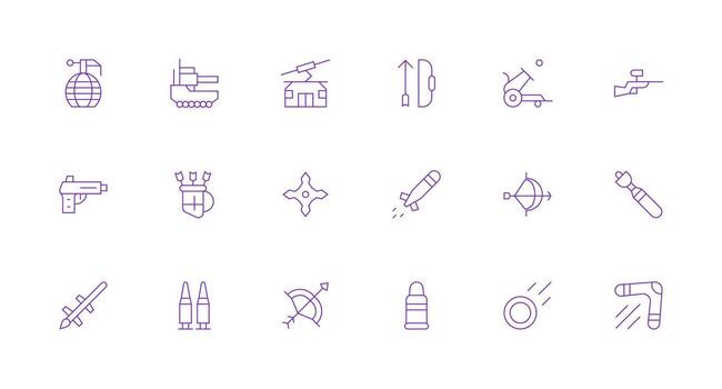Minimal Line Style Projectile Icons with 18 Vectors Neat Icon Set