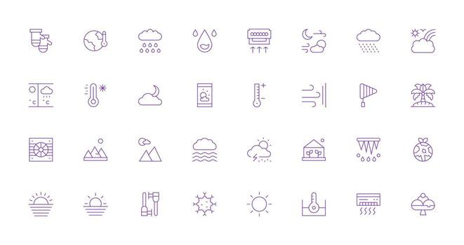 Climate Visual Pack containing 32 Thin Line Icons UI and UX Focused Icon Collection vector