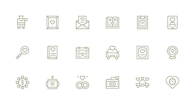 mínimo línea íconos desde querido conjunto con 18 vectores píxel Perfecto icono conjunto