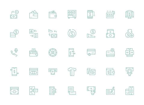 35 Light Line Style Icons from Credit Collection Minimal Icon Set for Interface Projects vector