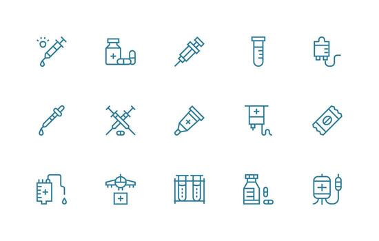 15 Regular Line Style Icons from Pharmaceuticals Collection Scalable Icons for Cross-Platform Interfaces vector