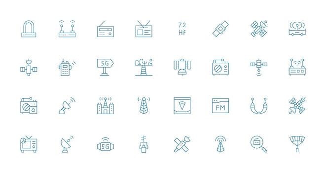 Antenna featuring 32 Icons in Thin Line Design Minimal Icon Set for Interface Projects vector