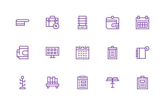 Organizer Icon Set with 15 Regular Line Graphics Icon Pack for Various Themes vector