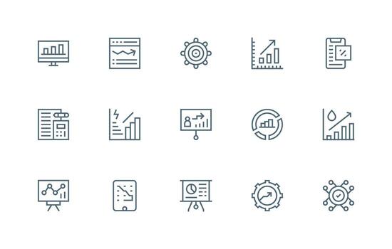 Metrics Set with 15 Regular Line Icons Neat Icon Set vector