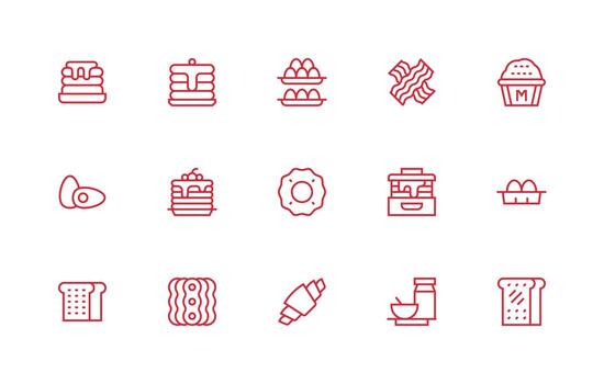 15 Regular Line Style Icons from Breakfast Food Collection Clear and Concise Icon Set Collection vector