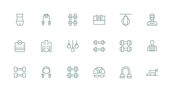 Fitness Icon Set with 18 Minimal Line Graphics Detailed Icon Collection for Design Systems vector