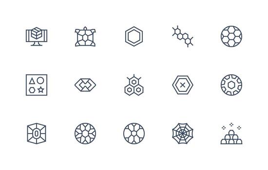 Hexagon Design Icons featuring 15 in Regular Line Style Versatile Icon Collection for Designers vector