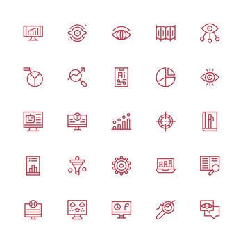 25 Data Analysis Icons in Medium Stroke Outline Aesthetic Icon Set for Projects vector