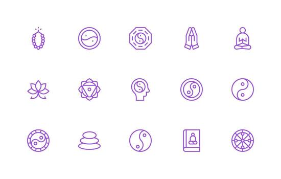 Regular Line Style Meditation Icons with 15 Vectors Layout Icon Collection