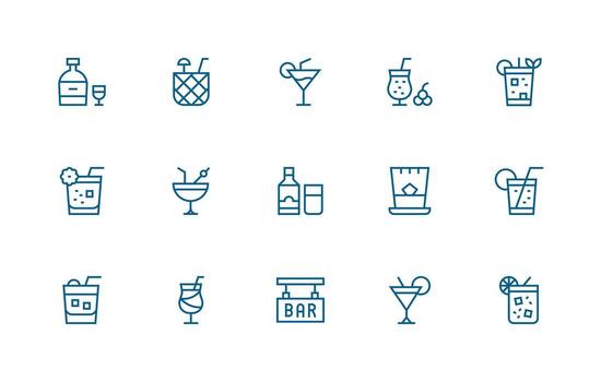 15 Alcoholic Icons in Regular Line Aesthetic Neatly Designed Icons for Web Platforms vector