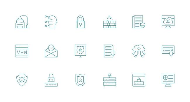 18 Minimal Line Vectors for Cybersecurity Theme Responsive Icon Set for Flexible Layouts