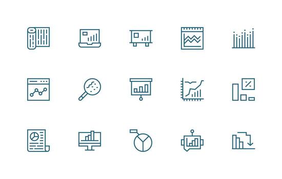 Trend featuring 15 Icons in Regular Line Design Dashboard Icon Series vector