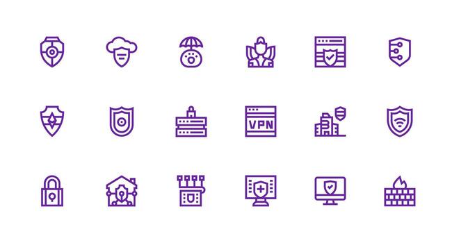 18 Strong Stroke Line Icons for Firewall Graphics Complete Icon Bundle for Web Design vector