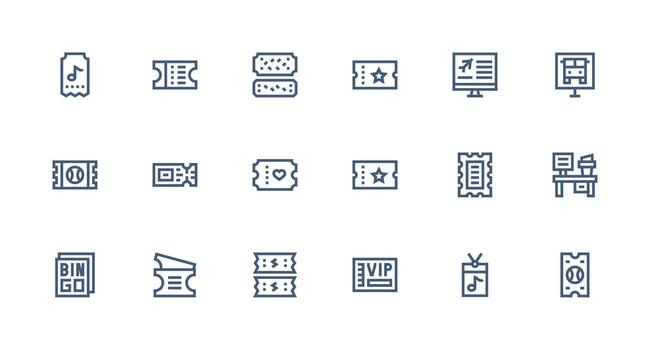 18 Strong Stroke Line Style Icons from Ticket Collection Complete Icon Set for Mobile Apps vector
