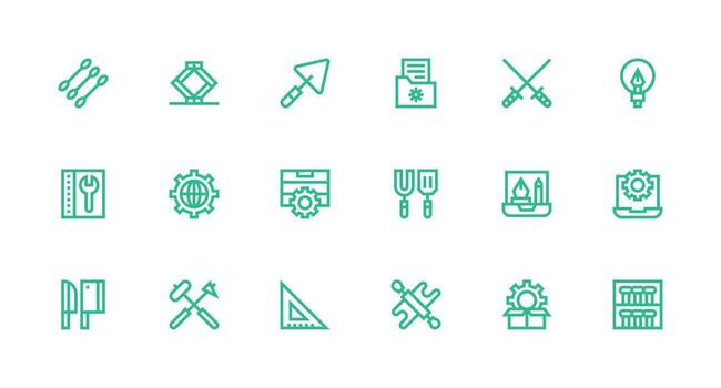 18 Icons for Tools in Strong Stroke Line Format Customizable Icon Series for Mobile Screens vector