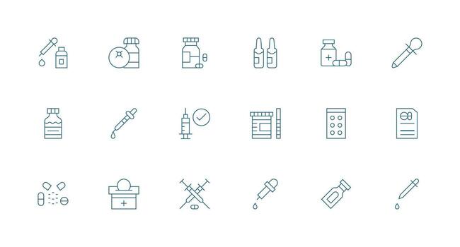 18 Minimal Line Icons for Dosage Graphics Multi-Purpose Icon Set vector