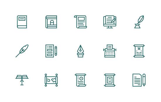 Manuscript Set with 15 Regular Line Icons Professional Icon Pack for Development Work vector