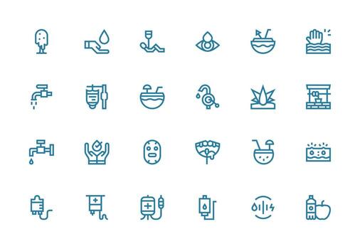hidratación diseño íconos presentando 24 en grueso línea línea estilo de múltiples fines icono conjunto vector