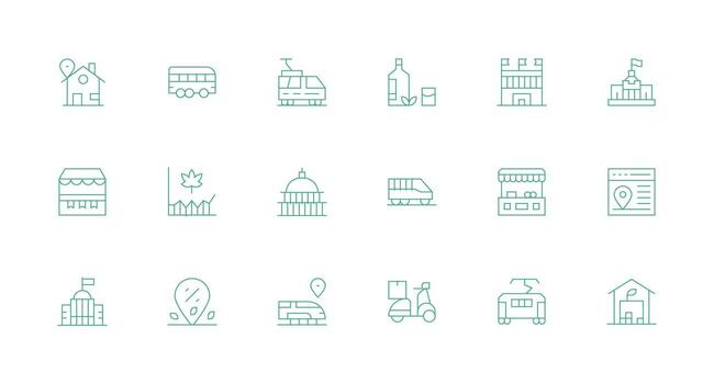 Local Icon Set with 18 Minimal Line Graphics Icons Built for Visual Consistency Pack vector