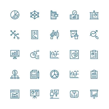 grafico visual paquete conteniendo 25 medio carrera contorno íconos diseño icono colección vector