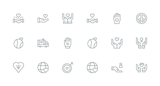Compassion Icon Set with 18 Minimal Line Graphics Clear and Concise Icon Set Collection vector