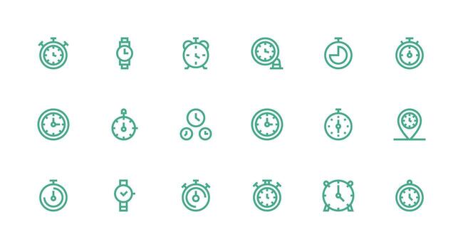 18 íconos para puntualidad en fuerte carrera línea formato estilo icono conjunto vector