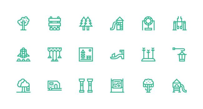 Strong Stroke Line Style Park Icons with 18 Vectors UI-Ready Icon Collection