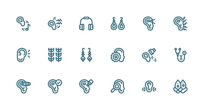 18 Icons for Ear in Strong Stroke Line Format Essential Icons for Rapid UI Building vector