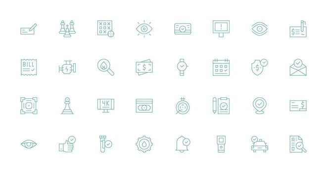 32 Thin Line Style Icons from Check Collection Organized Pack for Project Assets vector