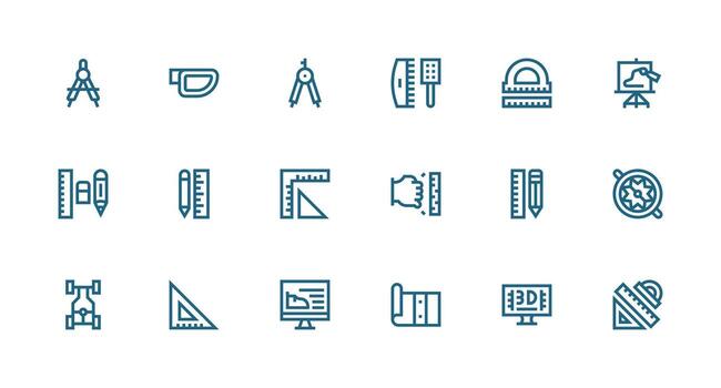 18 Strong Stroke Line Vectors for Technical Drawing Theme Essential Icons for Rapid UI Building