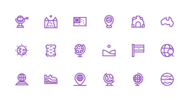 Geography Icon Set with 18 Strong Stroke Line Graphics Lightweight Icon Series vector